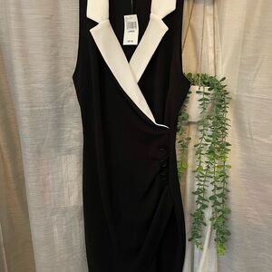 Almost Famous Black One-Shoulder Dress with White Lapel